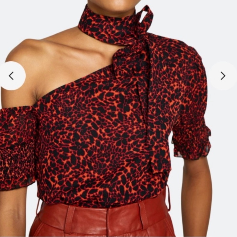 NWT Walter Baker Black and Red Asymmetrical Tie Front Blouse Size M!
